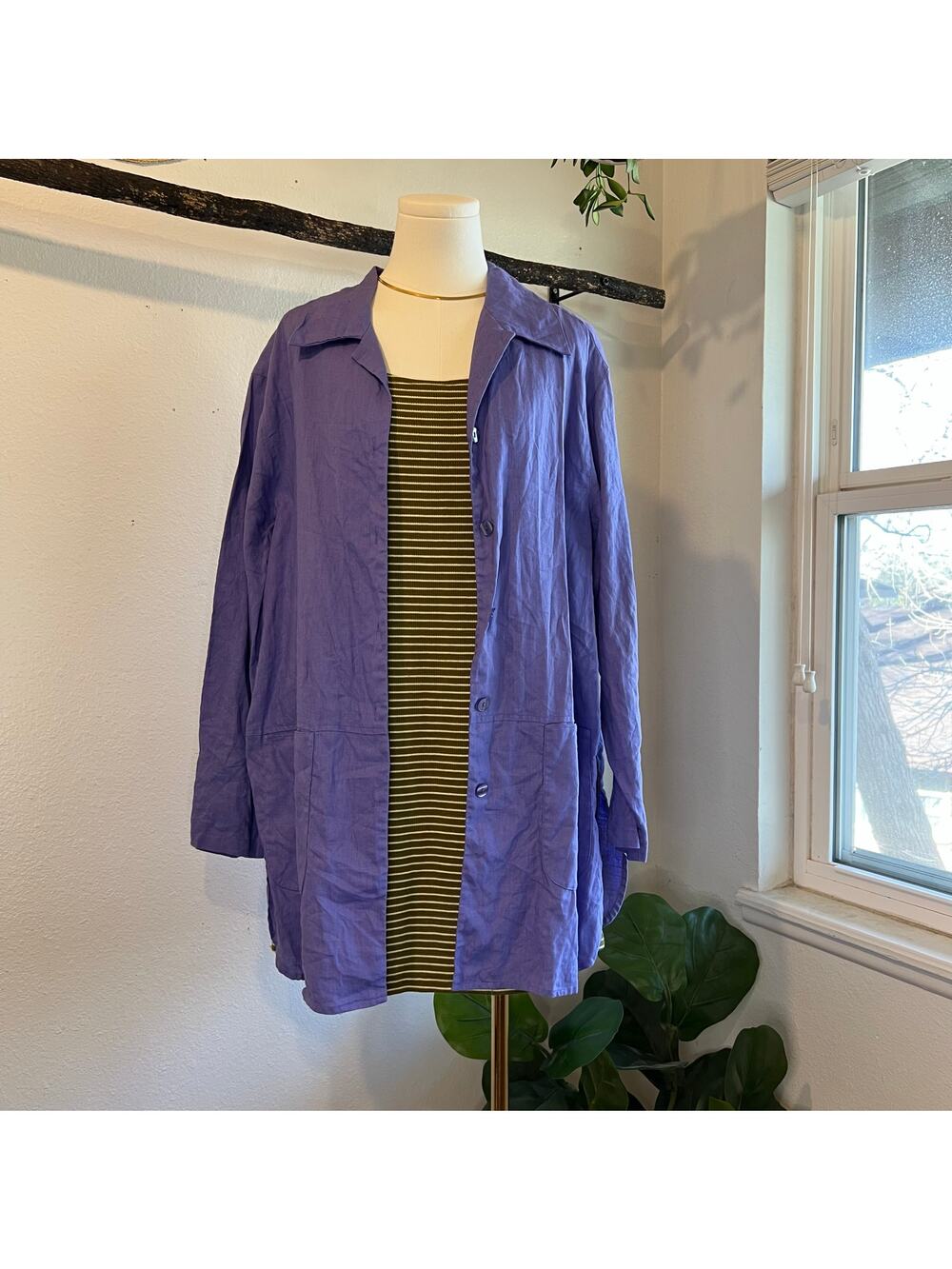 Coldwater Creek Purple Linen Chore Shacket Button Down Pockets Size Medium